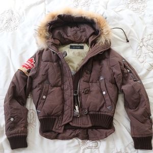 DSQUARED2 HOODED NYLON DOWN BOMBER JACKET WITH FUR